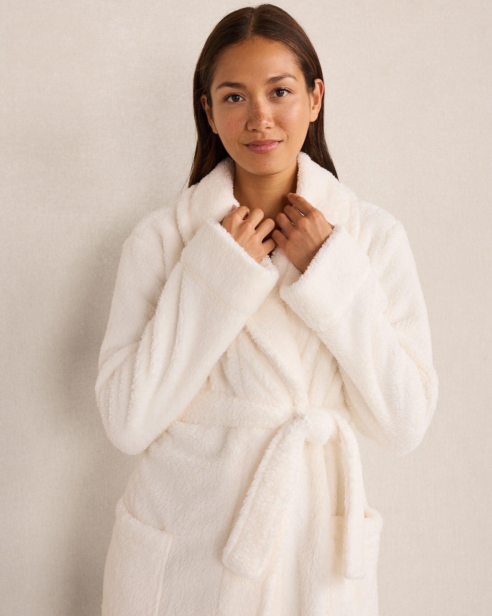 HAVEN Plush Robe Front Pockets 46" Length 100% Recycled Polyester