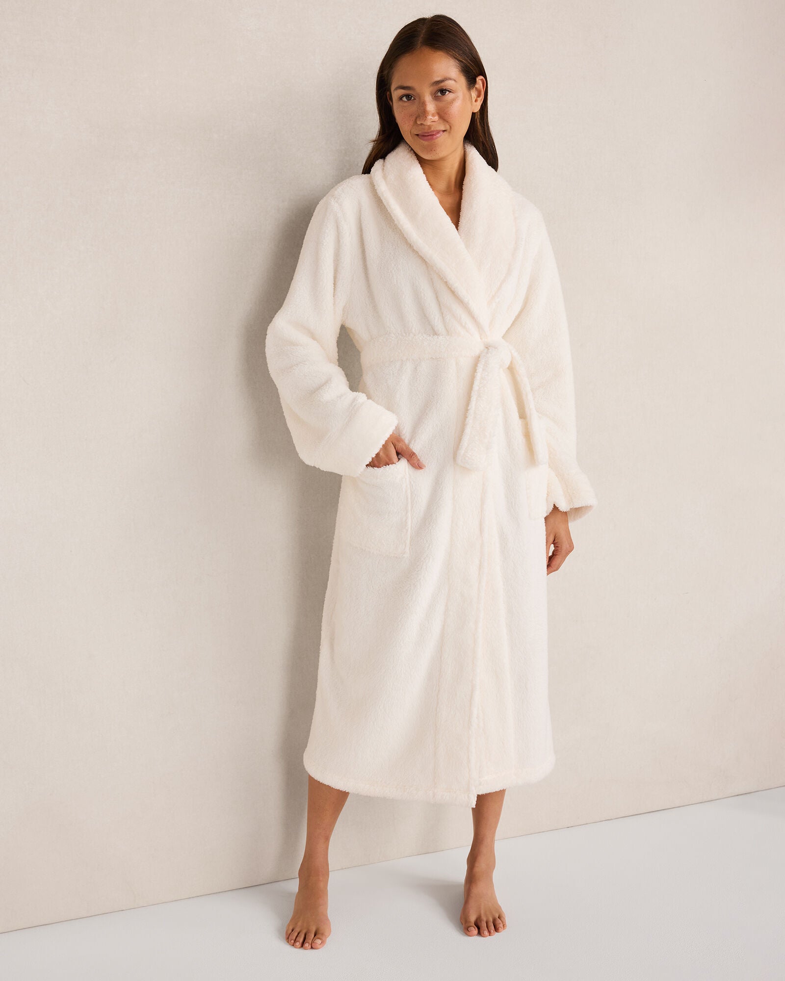 HAVEN Plush Robe Front Pockets 46" Length 100% Recycled Polyester