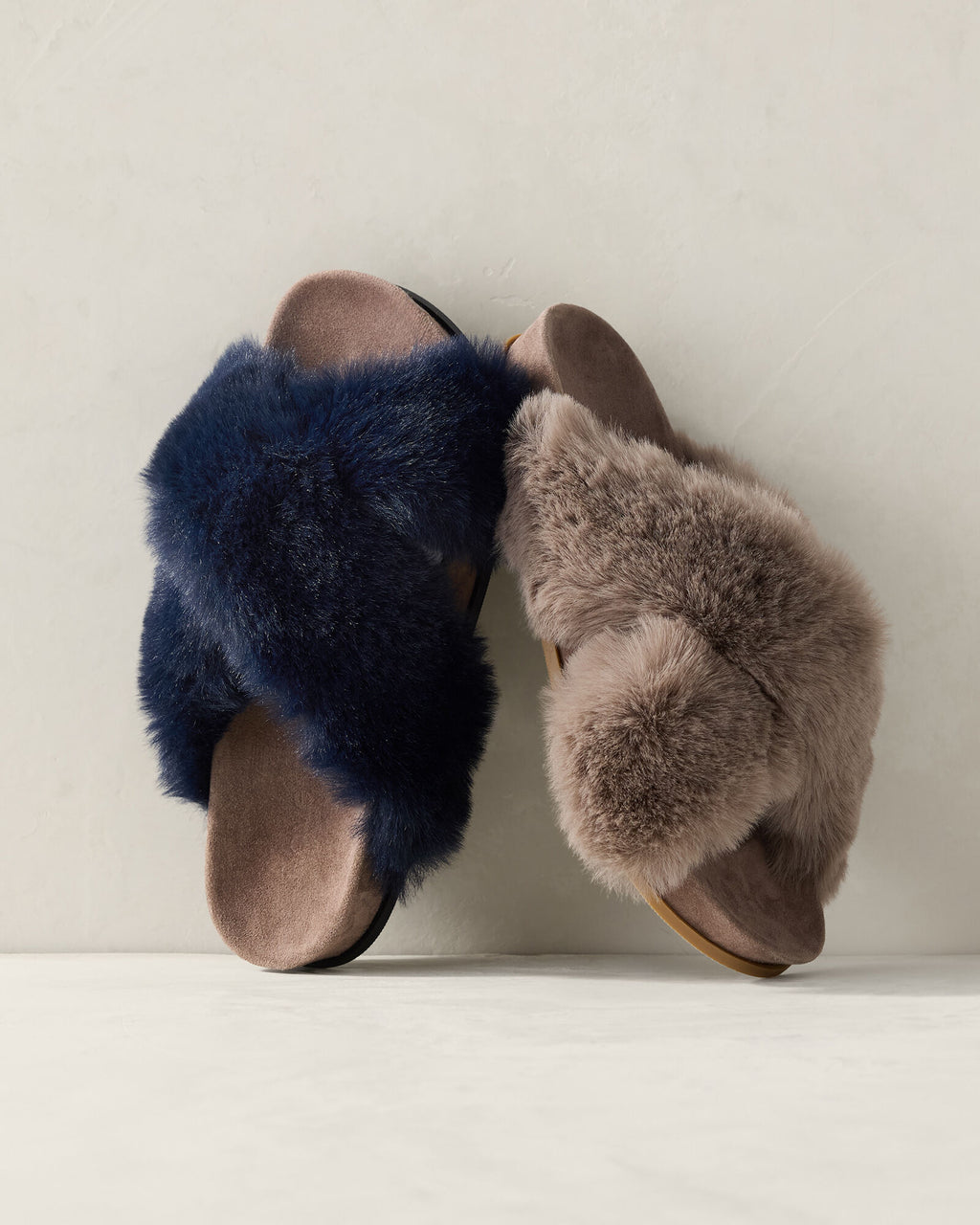 HAVEN Faux Fur Criss Cross Molded Slippers