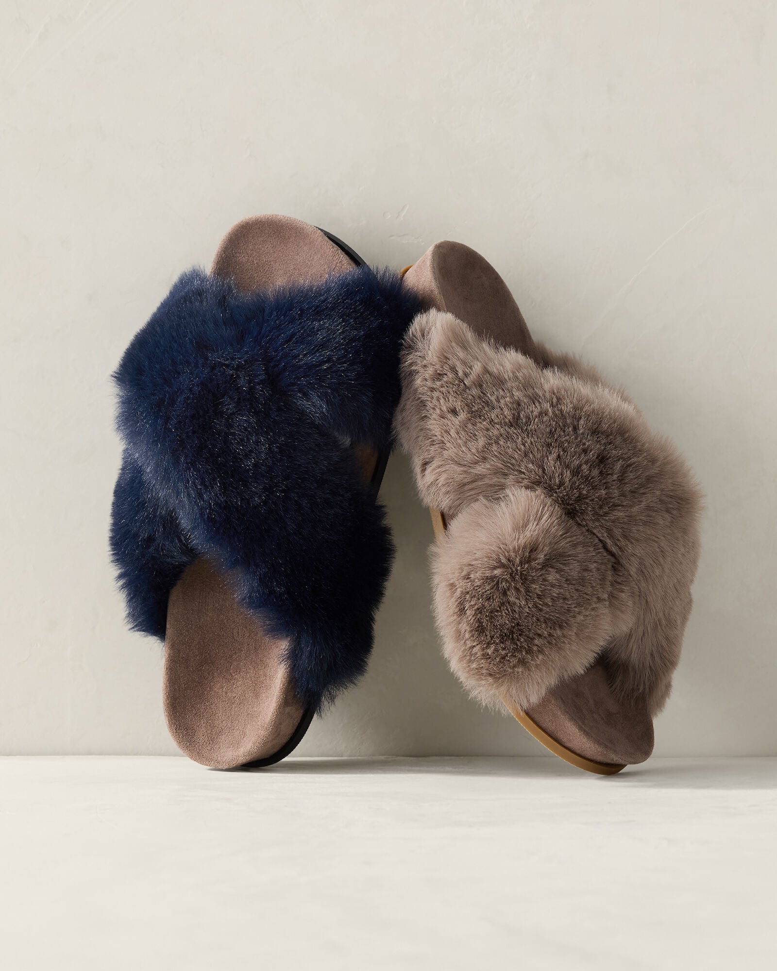 HAVEN Faux Fur Criss Cross Molded Slippers