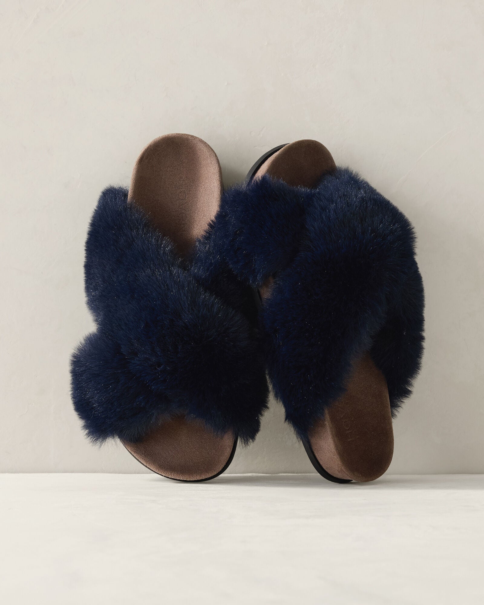 HAVEN Faux Fur Criss Cross Molded Slippers