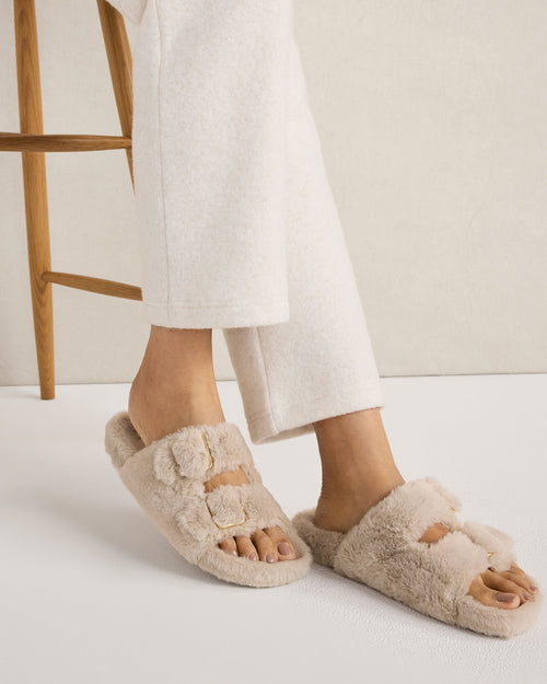 HAVEN Faux Fur Buckle Molded Slippers