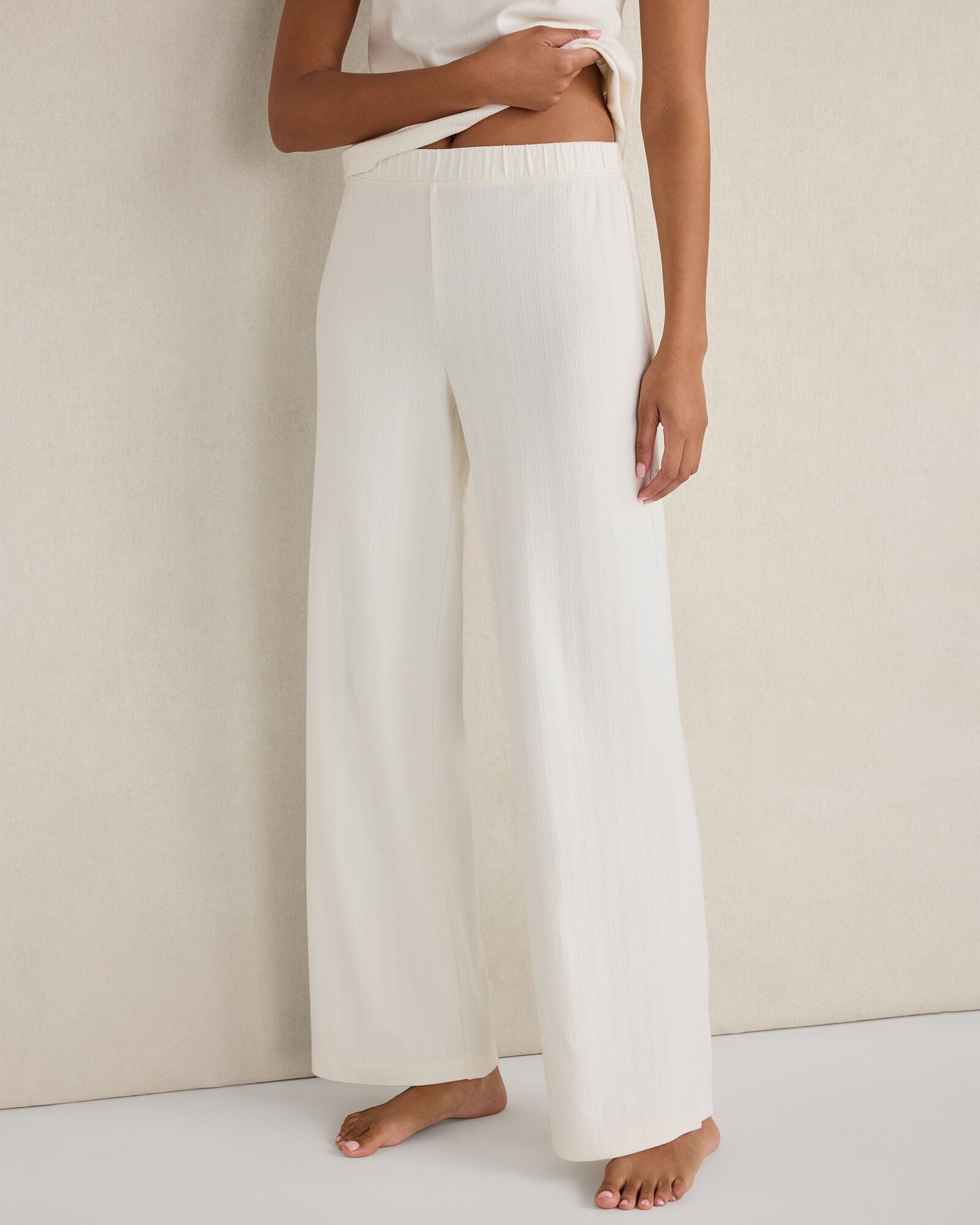 HAVEN Organic Cotton Pointelle Pajama Pants Relaxed Fit Drawstring Waist