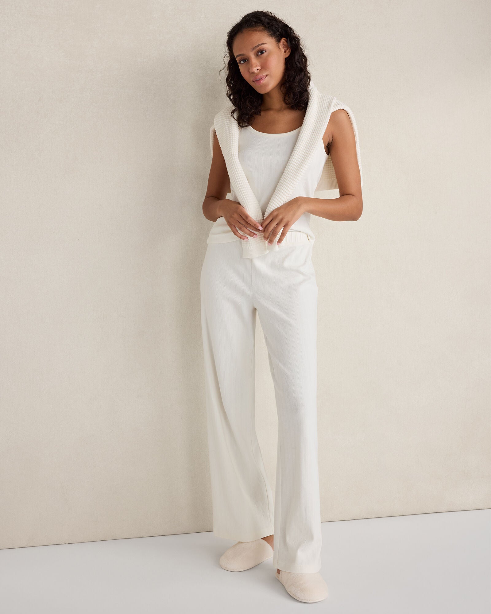 HAVEN Organic Cotton Pointelle Pajama Pants Relaxed Fit Drawstring Waist