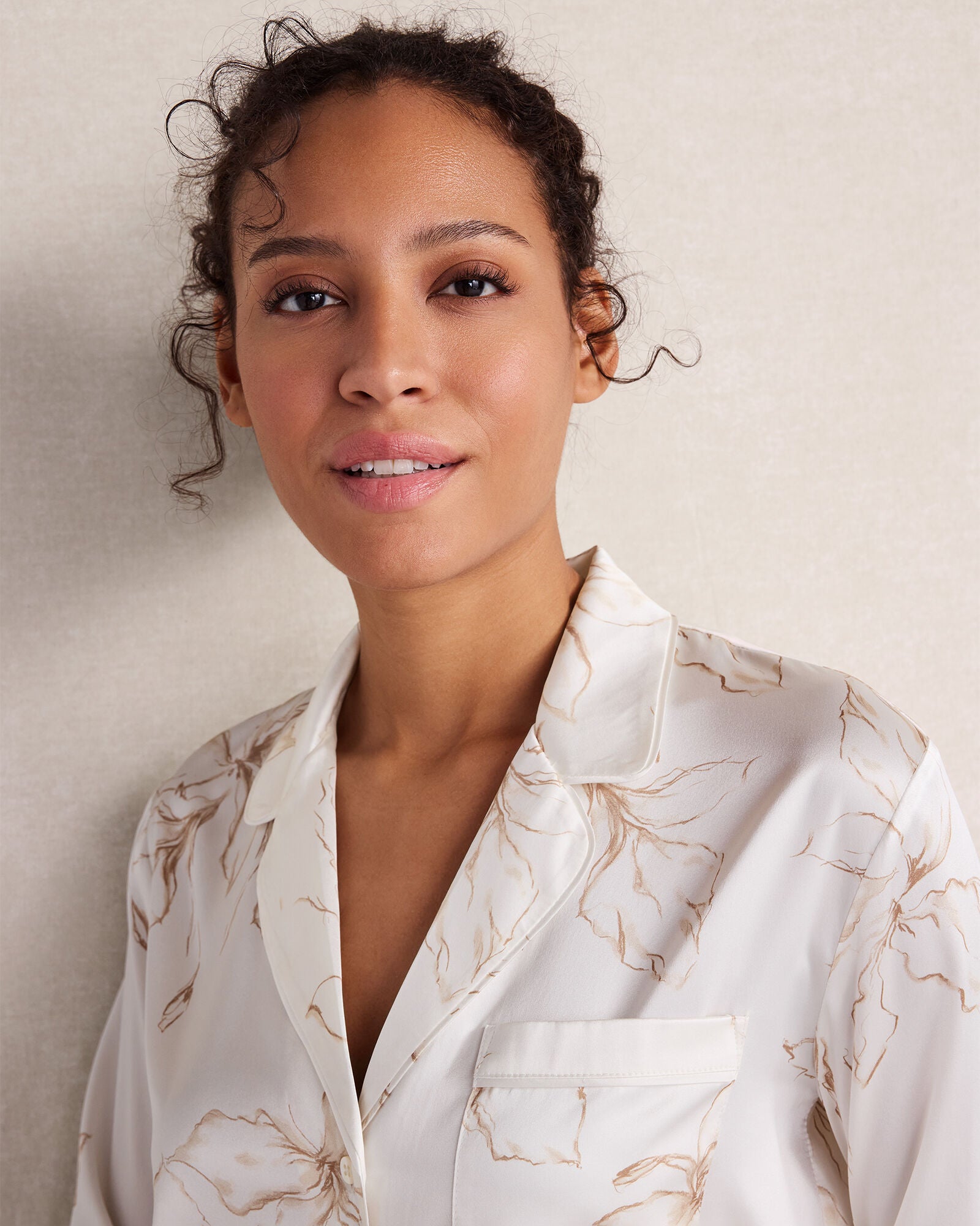HAVEN Washable Silk Floral Notch Collar Pajama Top