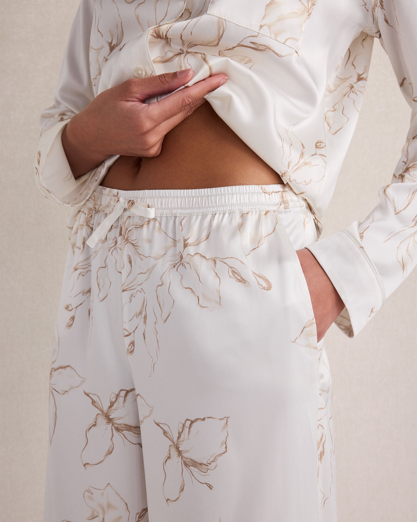 HAVEN Washable Silk Floral Pajama Pants Relaxed Fit Drawstring Waist