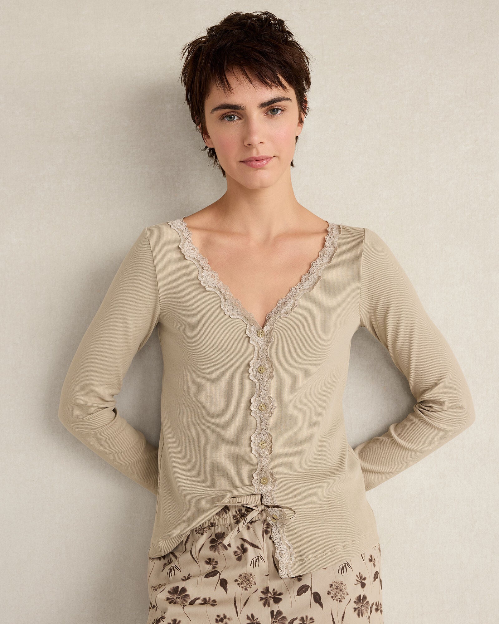HAVEN Resti Organic Cotton Rib Knit Lace Cardigan