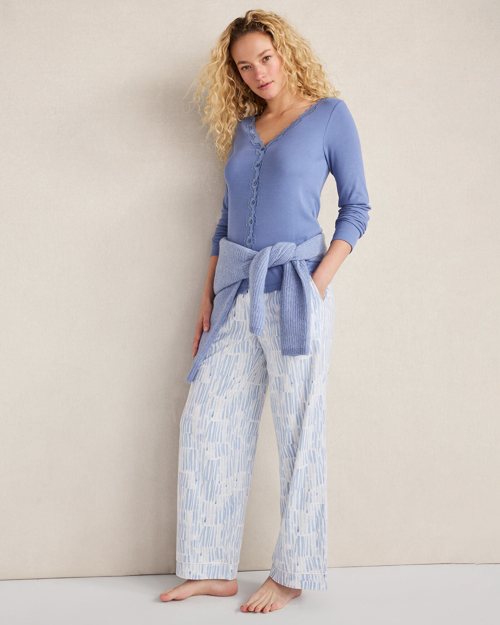 HAVEN Resti Organic Cotton Rib Knit Lace Cardigan
