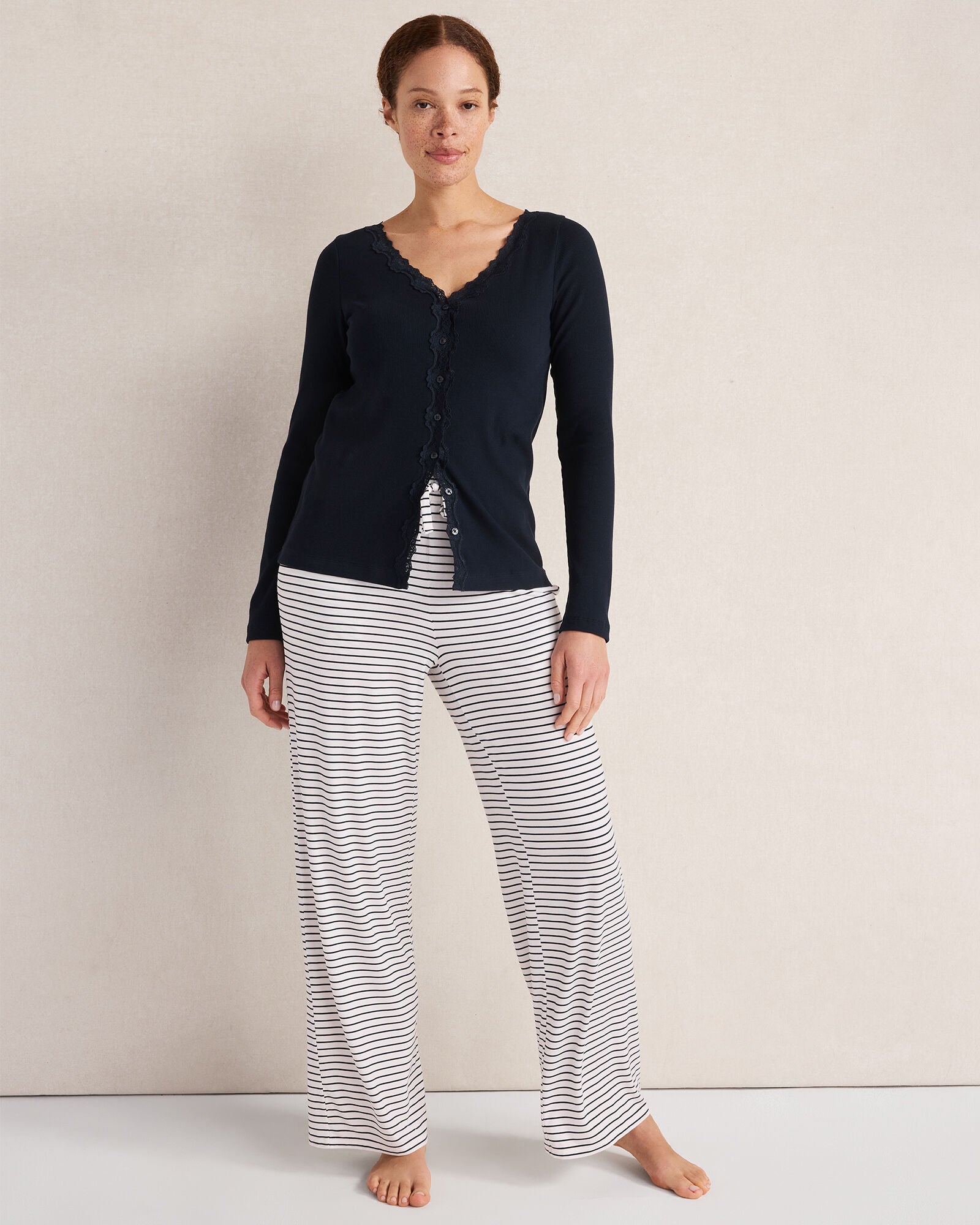 HAVEN Resti Organic Cotton Rib Knit Lace Cardigan