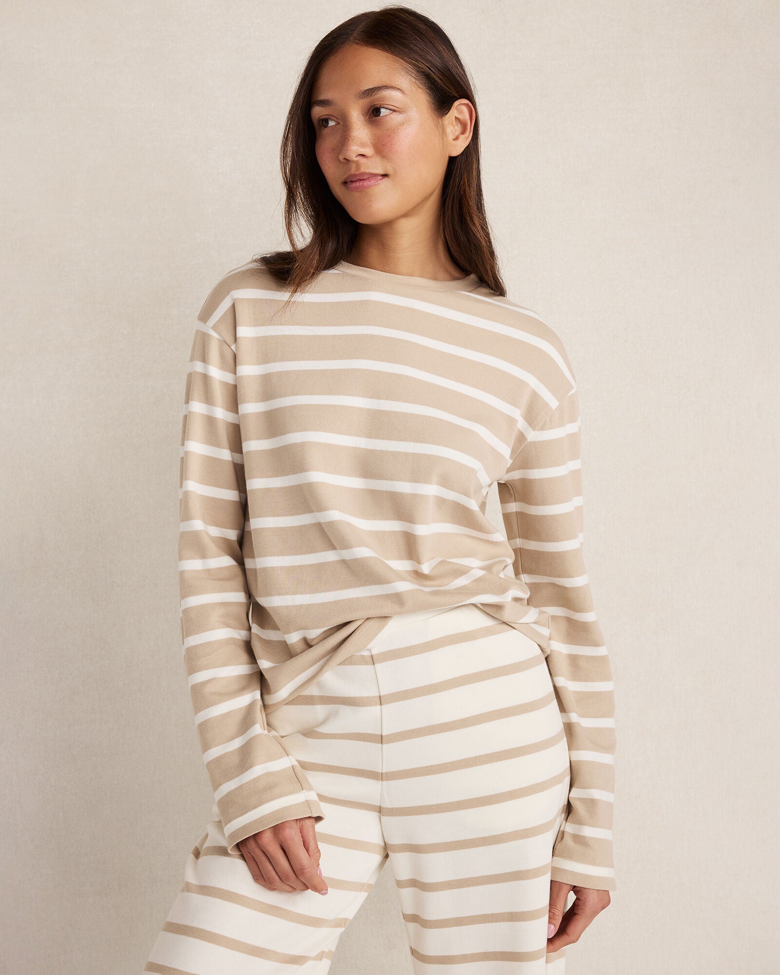 HAVEN Brushed Cotton Interlock Stripe Crewneck