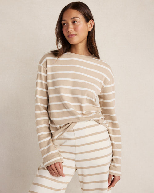 HAVEN Brushed Cotton Interlock Stripe Crewneck