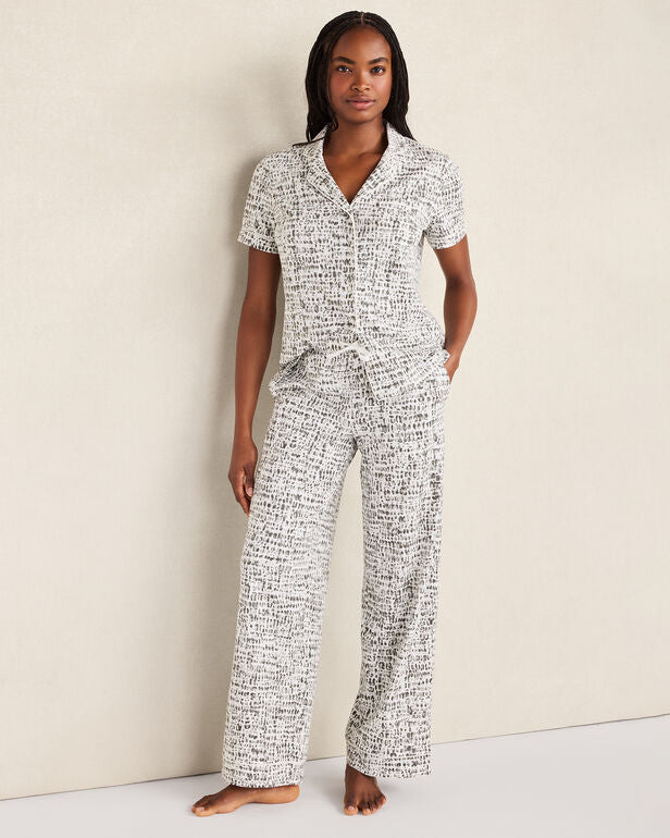 HAVEN Organic Cotton Jersey Pebble Print Pajama Pants Relaxed Fit Drawstring Waist