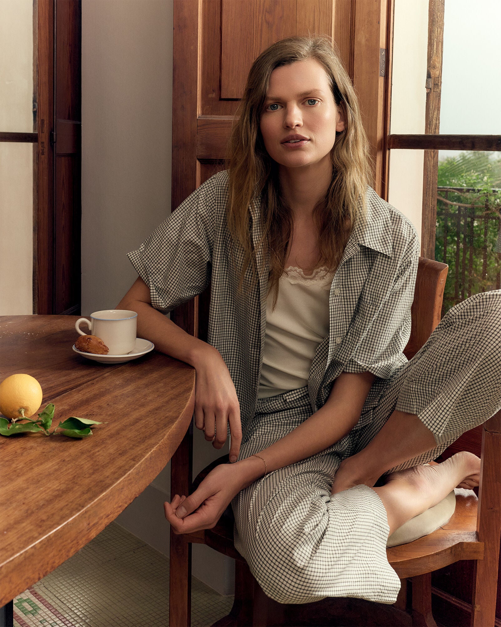 HAVEN Organic Cotton Poplin Gingham Pajama Top