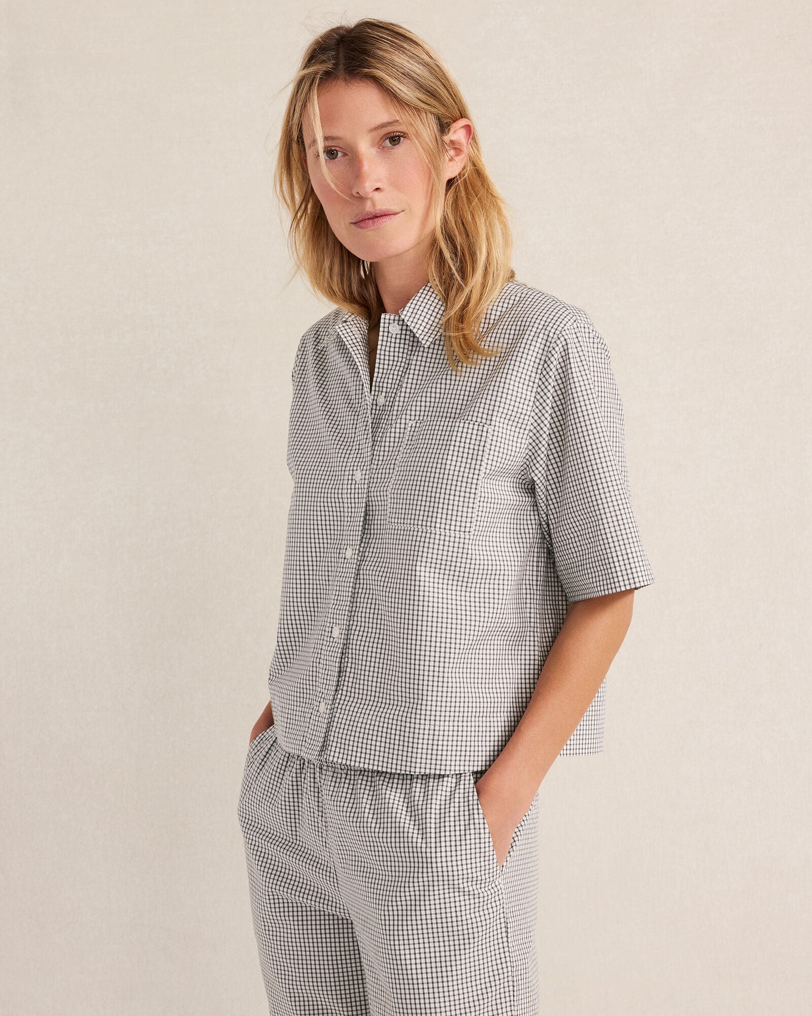 HAVEN Organic Cotton Poplin Gingham Pajama Top