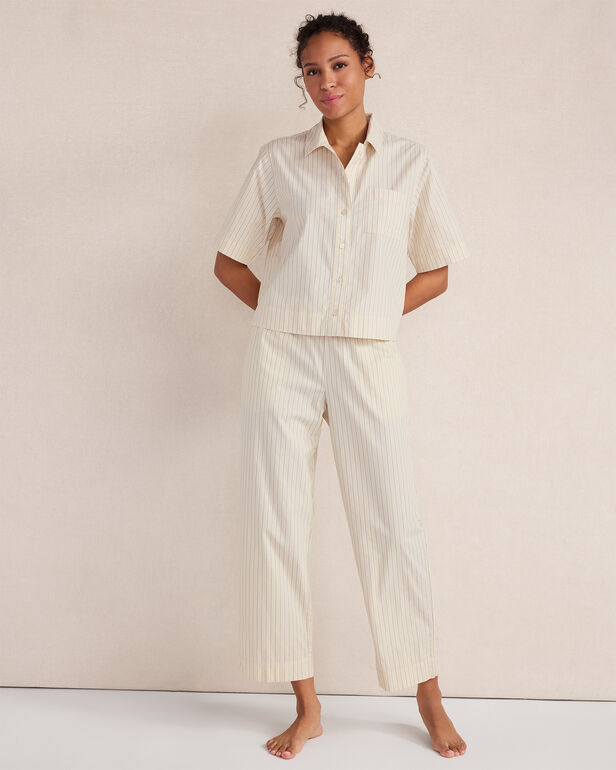HAVEN Organic Cotton Poplin Stripe Pajama Pants Relaxed Fit Drawstring Waist