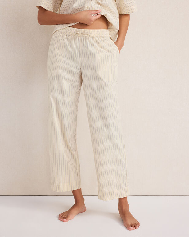 HAVEN Organic Cotton Poplin Stripe Pajama Pants Relaxed Fit Drawstring Waist
