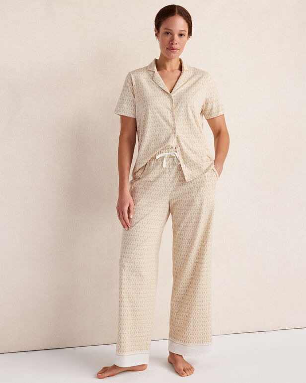 HAVEN Organic Cotton Jersey Ikat Foulard Pajama Pants Relaxed Fit Drawstring Waist