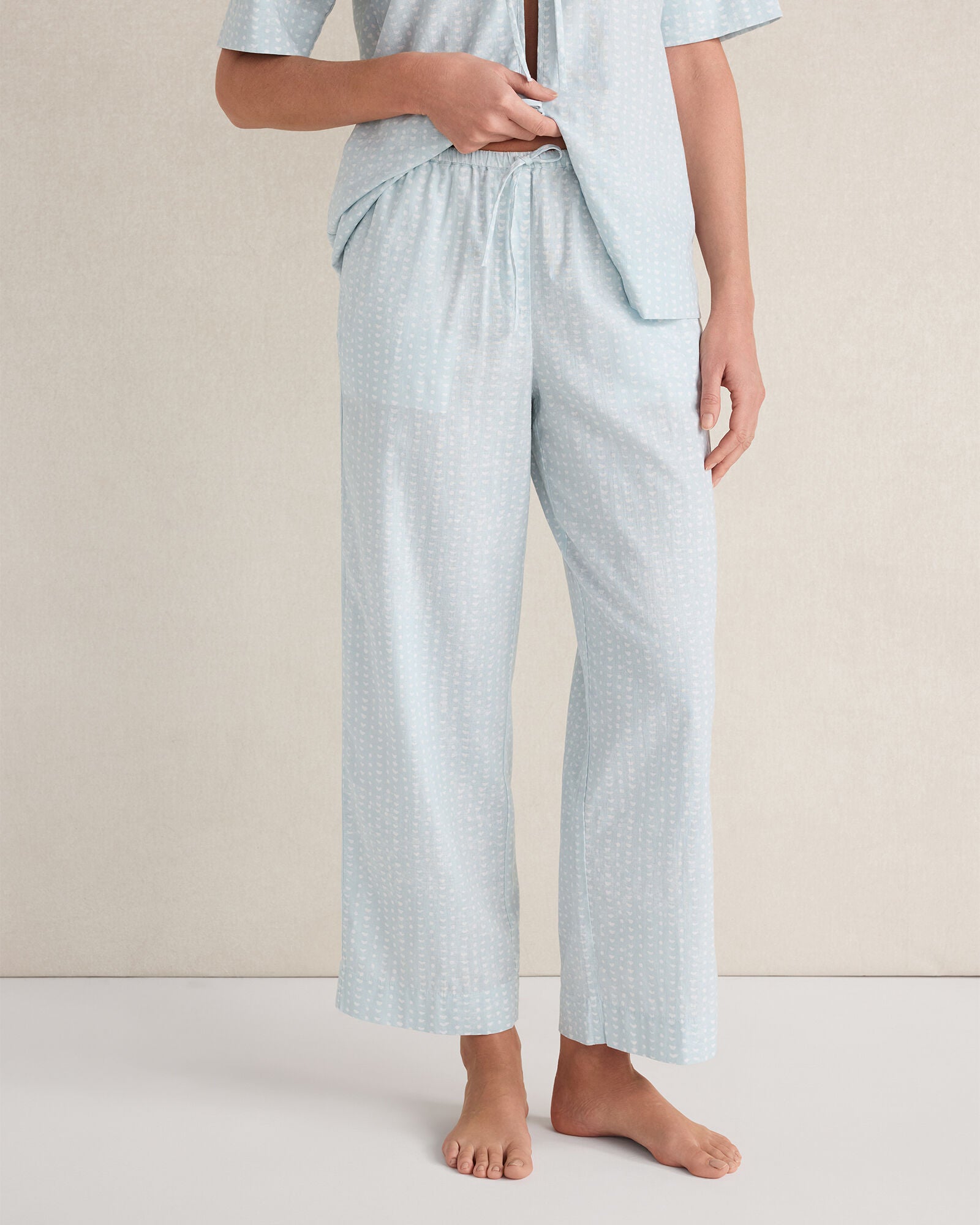 HAVEN Cotton Linen Faded Dot Pajama Pants Relaxed Fit Cropped