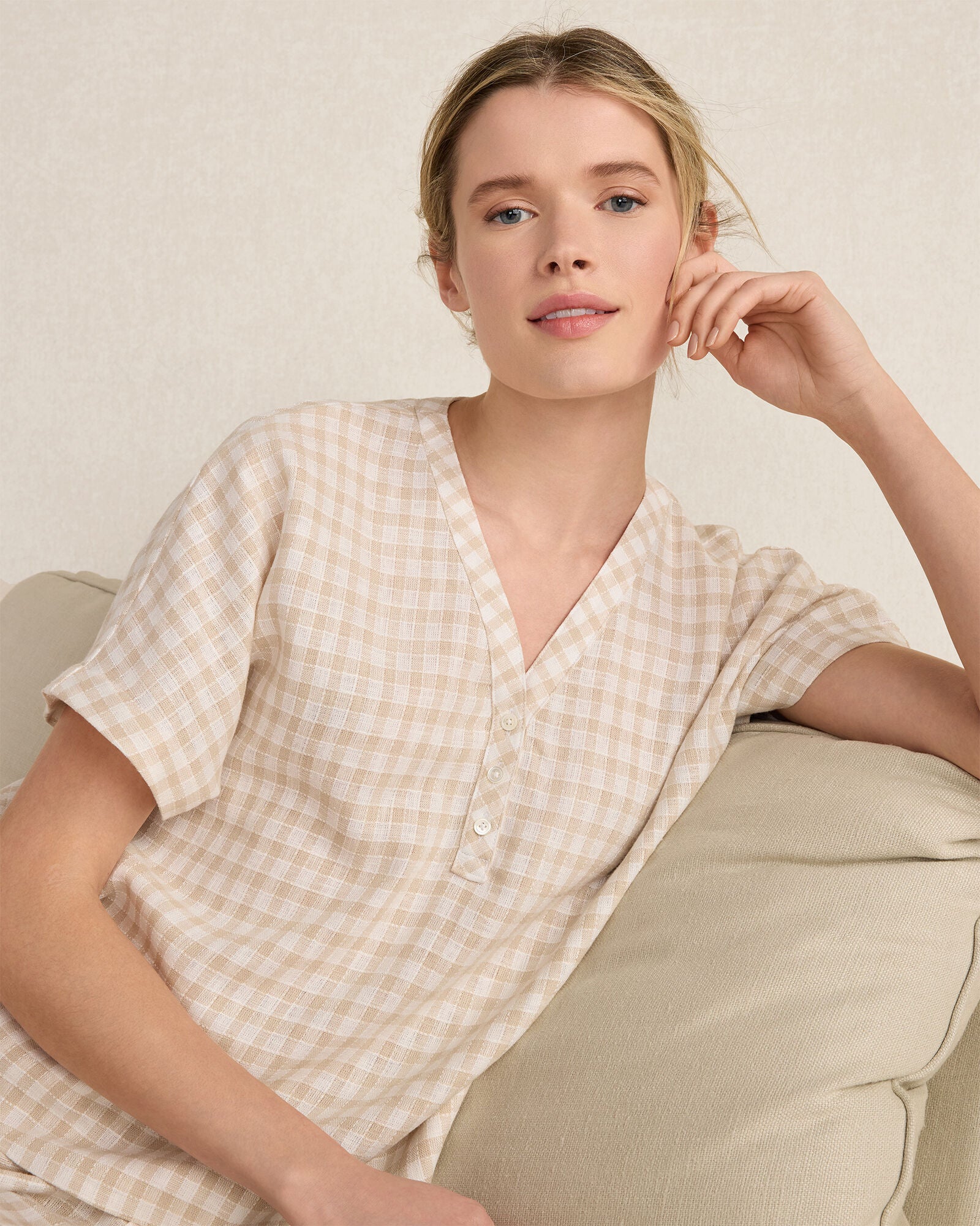 HAVEN Linen Blend Gingham Top