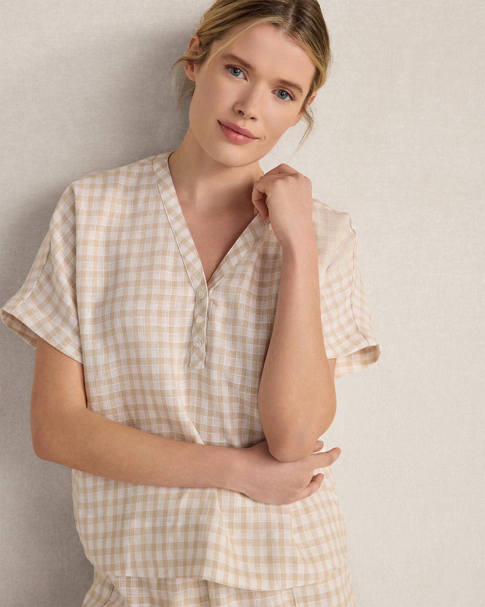 HAVEN Linen Blend Gingham Top