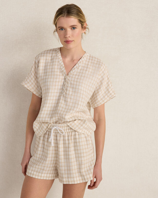 HAVEN Linen Blend Gingham Shorts
