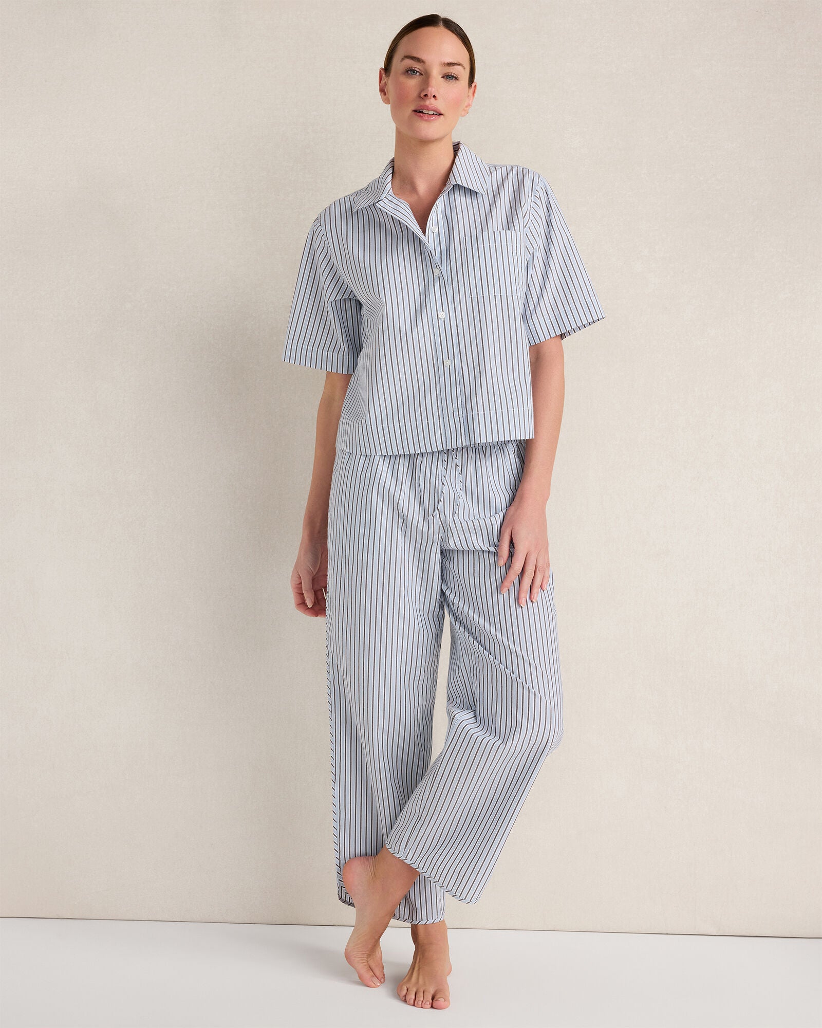 HAVEN Organic Cotton Poplin Iris Stripe Pajama Top
