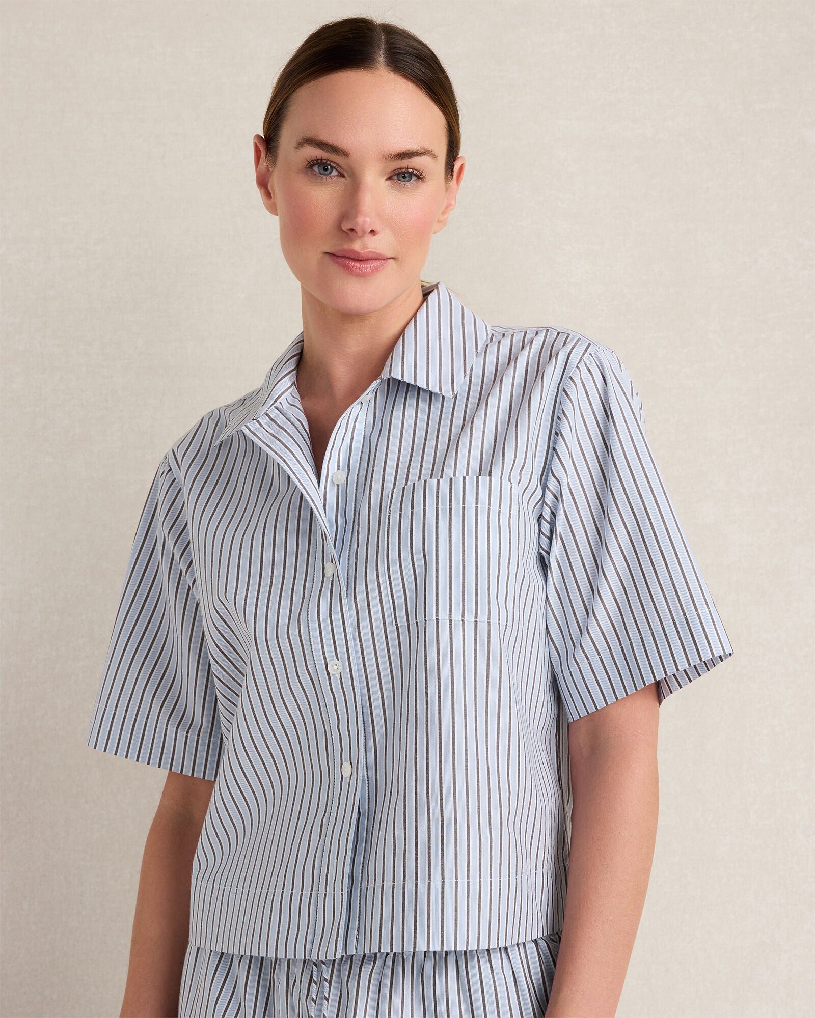 HAVEN Organic Cotton Poplin Iris Stripe Pajama Top